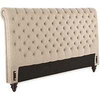 Swanson Tufted King Sleigh Bed in Sand Beige Upholstery