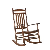 Bplusz Outdoor Wooden Rocking Chair For Patio And Porch - Traditional Indoor Outside Furniture Rocker For Lawn, Backyard And Garden, Brown