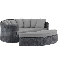 Modway Summon Wicker Rattan Aluminum Outdoor Patio Poolside Sectional Daybed With Sunbrella Fabric Cushions In Canvas Gray