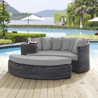 Modway Summon Wicker Rattan Aluminum Outdoor Patio Poolside Sectional Daybed With Sunbrella Fabric Cushions In Canvas Gray