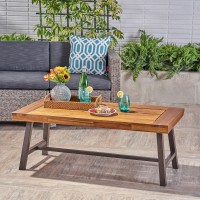 Christopher Knight Home Carlisle Outdoor Acacia Wood Coffee Table Sandblastrustic Metal