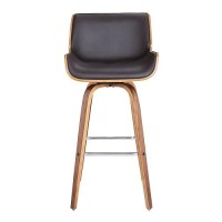 Armen Living Tyler Mid Century Modern Swivel Bar Stool For Kitchen Island Counter In Brown Faux Leather And Walnut Wood, 26