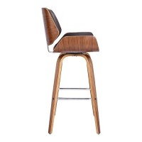 Armen Living Tyler Mid Century Modern Swivel Bar Stool For Kitchen Island Counter In Brown Faux Leather And Walnut Wood, 26