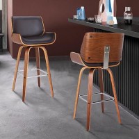 Armen Living Tyler Mid Century Modern Swivel Bar Stool For Kitchen Island Counter In Brown Faux Leather And Walnut Wood, 26