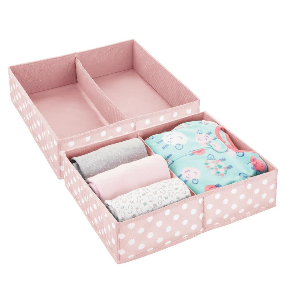 Mdesign Fabric Drawer Organizer Bin Dividers For Baby Nursery Dresser, Closet, Organization - Bins Hold Clothes, Diapers, Cream, Toy, Blankets - 2 Pack, Pink/White Polka Dot