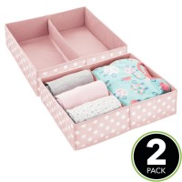 Mdesign Fabric Drawer Organizer Bin Dividers For Baby Nursery Dresser, Closet, Organization - Bins Hold Clothes, Diapers, Cream, Toy, Blankets - 2 Pack, Pink/White Polka Dot