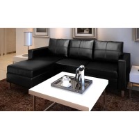 vidaXL Sectional Sofa 3Seater Artificial Leather Black 242536