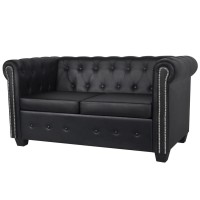 vidaXL Chesterfield 2Seater Artificial Leather Black 242656