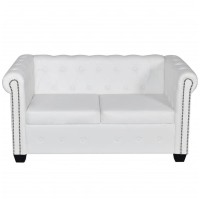 vidaXL Chesterfield 2Seater Artificial Leather White 242658