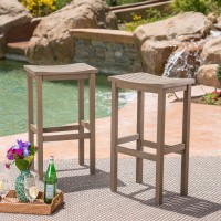 Christopher Knight Home Caribbean Outdoor 30 Acacia Wood Barstools 2Pcs Set Grey Finish