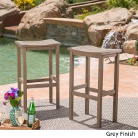 Christopher Knight Home Caribbean Outdoor 30 Acacia Wood Barstools 2Pcs Set Grey Finish