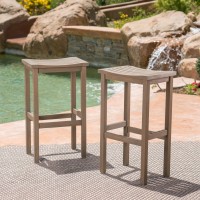 Christopher Knight Home Caribbean Outdoor 30 Acacia Wood Barstools 2Pcs Set Grey Finish