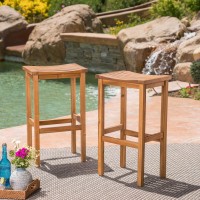 Christopher Knight Home Caribbean Outdoor 30 Acacia Wood Barstools 2Pcs Set Natural Stained