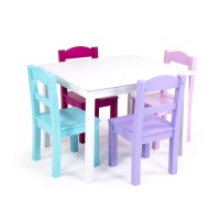 Humble Crew Tot Tutors Wood Table 4 Chairs Setwhite Pink Purple Forever Collection