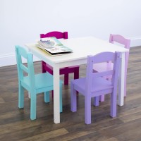 Humble Crew Tot Tutors Wood Table 4 Chairs Setwhite Pink Purple Forever Collection