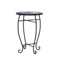 Giantex Outdoor Side Table, Mosaic Patio Table, 14Inch Accent Table Plant Stand, Ceramic Tile Top Metal Frame, Small End Table Porch Beach Patio Garden Balcony Poolside