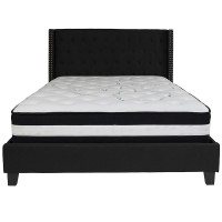 Riverdale Queen Size Tufted Upholstered Platform Bed in Black Fabric with Pocket Spring Mattress
