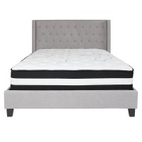 Riverdale Queen Size Tufted Upholstered Platform Bed in Light Gray Fabric with Pocket Spring Mattress