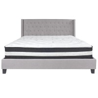 Riverdale King Size Tufted Upholstered Platform Bed in Light Gray Fabric with Pocket Spring Mattress