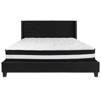 Riverdale King Size Tufted Upholstered Platform Bed in Black Fabric with Pocket Spring Mattress