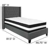 Riverdale Twin Size Tufted Upholstered Platform Bed in Dark Gray Fabric with Pocket Spring Mattress