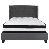 Riverdale Full Size Tufted Upholstered Platform Bed in Dark Gray Fabric with Pocket Spring Mattress