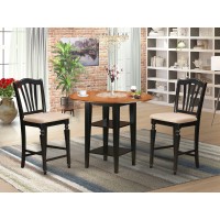 East West Furniture Such3H-Bch-C 3 Piece Counter Height Dining Table Set Contains A Round Pub Table With Dropleaf & Shelves And 2 Linen Fabric Dining Room Chairs, 42X42 Inch, Black & Cherry