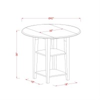 East West Furniture Sut-Bmk-H Counter Height Dining Round Dinner Table Top With Dropleaf & 2 Shelves, Medium