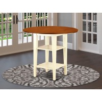 East West Furniture Sut-Bmk-H Counter Height Dining Round Dinner Table Top With Dropleaf & 2 Shelves, Medium