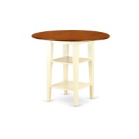 East West Furniture Sut-Bmk-H Counter Height Dining Round Dinner Table Top With Dropleaf & 2 Shelves, Medium