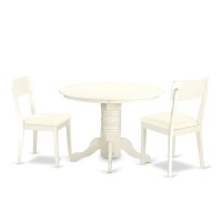 East West Furniture Shad3-Lwh-Lc 3 Piece Kitchen Table & Chairs Set Contains A Round Dining Room Table With Pedestal And 2 Faux Leather Upholstered Chairs, 42X42 Inch, Linen White