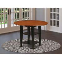 East West Furniture Sut-Bch-T Dining Room Round Kitchen Table Top With Dropleaf & 2 Shelves, Medium