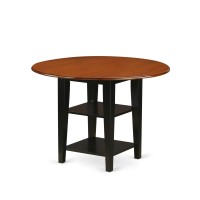 East West Furniture Sut-Bch-T Dining Room Round Kitchen Table Top With Dropleaf & 2 Shelves, Medium