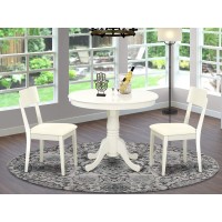 East West Furniture Anad3-Lwh-Lc 3 Piece Kitchen Set Contains A Round Room Table With Pedestal And 2 Faux Leather Upholstered Dining Chairs, 36X36 Inch, Linen White