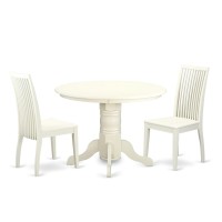 East West Furniture Ship3-Lwh-W 3 Piece Dinette Set For Small Spaces Contains A Round Kitchen Table With Pedestal And 2 Dining Chairs, 42X42 Inch, Linen White