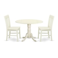 East West Furniture Dublin 3 Piece Dinette Set For Small Spaces Contains A Round Table With Dropleaf And 2 Kitchen Dining Chairs, 42X42 Inch, Dlno3-Lwh-W