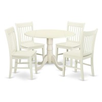 East West Furniture Dlno5-Lwh-W Dublin 5 Piece Set Includes A Round Dining Room Table With Dropleaf And 4 Kitchen Chairs, 42X42 Inch