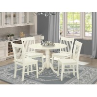 East West Furniture Dlno5-Lwh-W Dublin 5 Piece Set Includes A Round Dining Room Table With Dropleaf And 4 Kitchen Chairs, 42X42 Inch