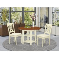 East West Furniture Supl3-Bmk-C 3 Piece Set Contains A Round Dining Room Table With Dropleaf & Shelves And 2 Linen Fabric Upholstered Chairs, 42X42 Inch, Buttermilk & Cherry