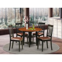 East West Furniture Suan5-Bch-Lc 5 Piece Kitchen Table Set Includes A Round Dining Room Table With Dropleaf & Shelves And 4 Faux Leather Upholstered Chairs, 42X42 Inch, Black & Cherry