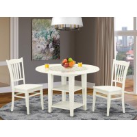 East West Furniture Sugr3-Lwh-W 3 Piece Dining Room Furniture Set Contains A Round Kitchen Table With Dropleaf & Shelves And 2 Dining Chairs, 42X42 Inch, Linen White