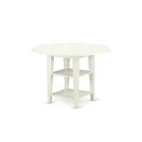 East West Furniture Sugr3-Lwh-W 3 Piece Dining Room Furniture Set Contains A Round Kitchen Table With Dropleaf & Shelves And 2 Dining Chairs, 42X42 Inch, Linen White