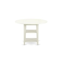 East West Furniture Sugr3-Lwh-W 3 Piece Dining Room Furniture Set Contains A Round Kitchen Table With Dropleaf & Shelves And 2 Dining Chairs, 42X42 Inch, Linen White