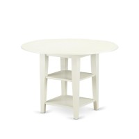 East West Furniture Suno3-Lwh-W 3 Piece Room Furniture Set Contains A Round Kitchen Table With Dropleaf & Shelves And 2 Dining Chairs, 42X42 Inch, Linen White