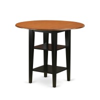 East West Furniture Sut-Bch-H Counter Height Round Dining Table Top With Dropleaf & 2 Shelves, Medium