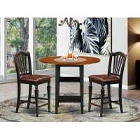 East West Furniture Such3H-Bch-Lc 3 Piece Counter Height Dining Table Set Contains A Round Kitchen Table With Dropleaf & Shelves And 2 Faux Leather Upholstered Chairs, 42X42 Inch, Black & Cherry