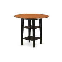 East West Furniture Such3H-Bch-Lc 3 Piece Counter Height Dining Table Set Contains A Round Kitchen Table With Dropleaf & Shelves And 2 Faux Leather Upholstered Chairs, 42X42 Inch, Black & Cherry