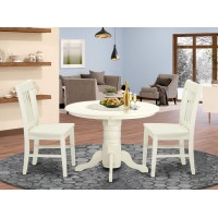 East West Furniture Shno3-Lwh-W 3 Piece Modern Dining Table Set Contains A Round Kitchen Table With Pedestal And 2 Dining Room Chairs, 42X42 Inch, Linen White