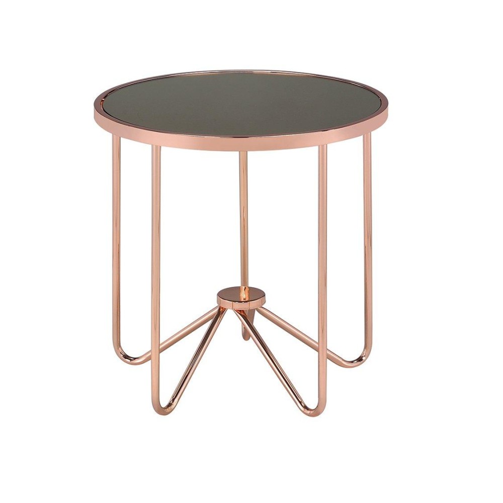 Homeroots Furniture End Table In Smoky Glass & Rose Gold Multicolor