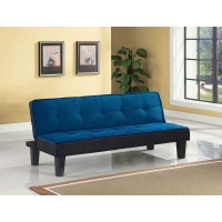 Homeroots Furniture Blue Flannel Fabric Adjustable Sofa, Multicolor